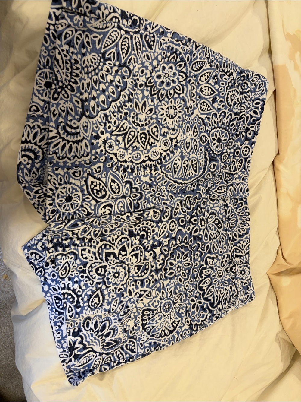 LOFT Blue and White Paisley Print Bermuda Shorts